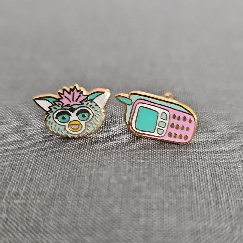 Furby and Retro 90s Phone Enamel Earrings